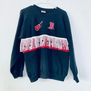 Hanes Her Way Vtg Puff Paint Bandanna Fringe Cowgirl Homemade Sweatshirt Large